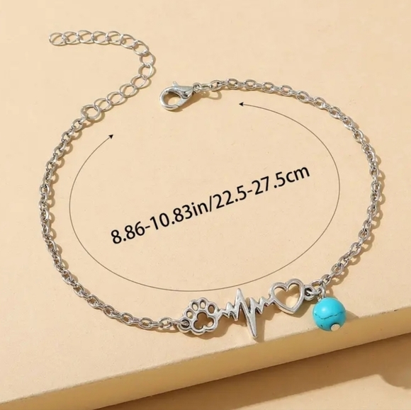 NWT Heart, Bear Paw and  ECG Hollow Anklet - Picture 4 of 6